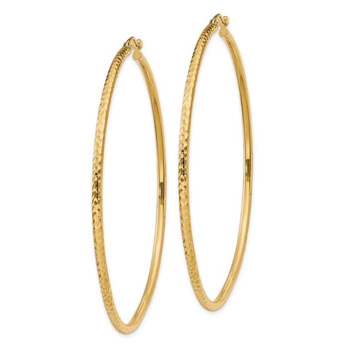 14k Diamond-cut 2mm Round Tube Hoop Earrings