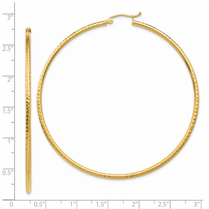 14k Diamond-cut 2mm Round Tube Hoop Earrings