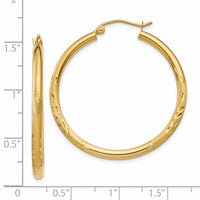 Thumbnail for 14k Satin & Diamond-cut 2.5mm Round Hoop Earrings