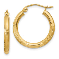 Thumbnail for 14k Satin and Diamond-cut 2.5mm Round Hoop Earrings