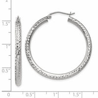 Thumbnail for 14k White Gold Diamond-cut 3mm Round Hoop Earrings