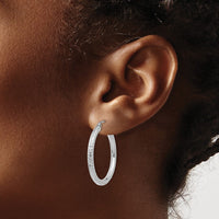 Thumbnail for 14k White Gold Diamond-cut 3mm Round Hoop Earrings