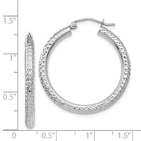 Thumbnail for 14k White Gold Diamond-cut 3mm Round Hoop Earrings