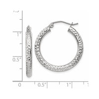 Thumbnail for 14k White Gold Diamond-cut 3mm Round Hoop Earrings