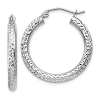 Thumbnail for 14k White Gold Diamond-cut 3mm Round Hoop Earrings