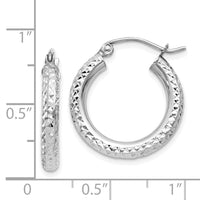 Thumbnail for 14k White Gold Diamond-cut 3mm Round Hoop Earrings