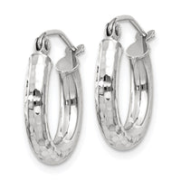 Thumbnail for 14k White Gold Diamond-cut 3mm Round Hoop Earrings