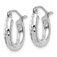 Thumbnail for 14k White Gold Diamond-cut 3mm Round Hoop Earrings