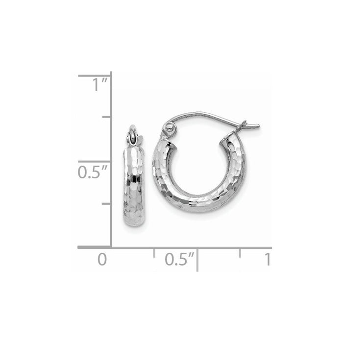 14k White Gold Diamond-cut 3mm Round Hoop Earrings