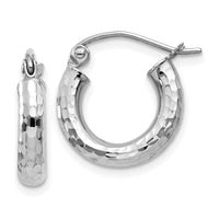 Thumbnail for 14k White Gold Diamond-cut 3mm Round Hoop Earrings