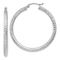 Thumbnail for 14k White Gold Diamond-cut 3mm Round Hoop Earrings