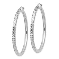 Thumbnail for 14k White Gold Diamond-cut 3mm Round Hoop Earrings