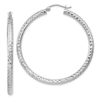Thumbnail for 14k White Gold Diamond-cut 3mm Round Hoop Earrings