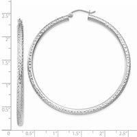 Thumbnail for 14k White Gold Diamond-cut 3mm Round Hoop Earrings