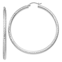 Thumbnail for 14k White Gold Diamond-cut 3mm Round Hoop Earrings