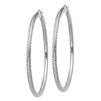 Thumbnail for 14k White Gold Diamond-cut 3mm Round Hoop Earrings
