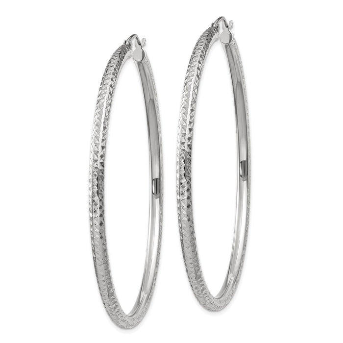 14k White Gold Diamond-cut 3mm Round Hoop Earrings