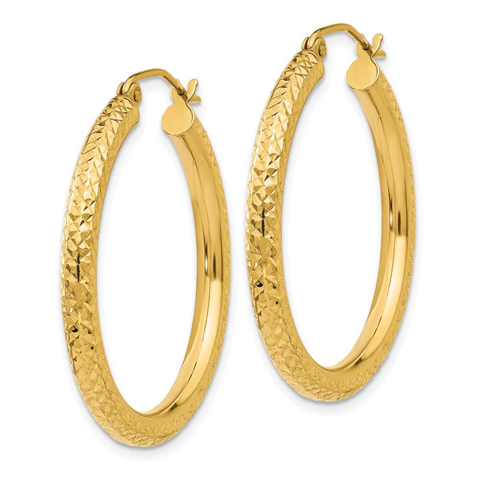 14k Diamond-cut 3mm Round Hoop Earrings