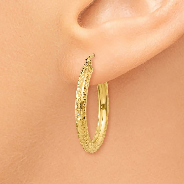 14k Diamond-cut 3mm Round Hoop Earrings