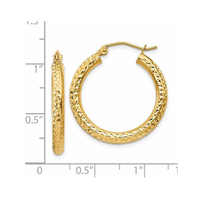 14k Diamond-cut 3mm Round Hoop Earrings