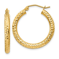 Thumbnail for 14k Diamond-cut 3mm Round Hoop Earrings