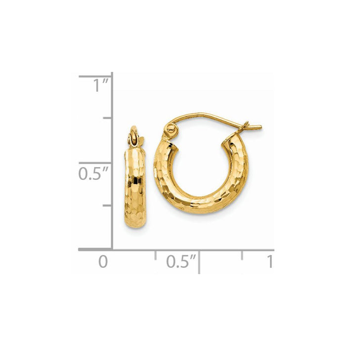 14k Diamond-cut 3mm Round Hoop Earrings