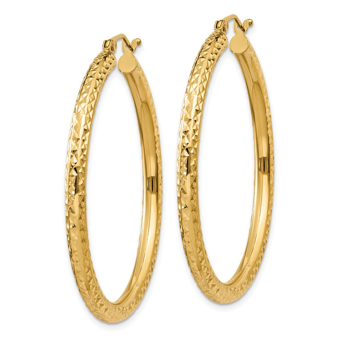 14k Diamond-cut 3mm Round Hoop Earrings