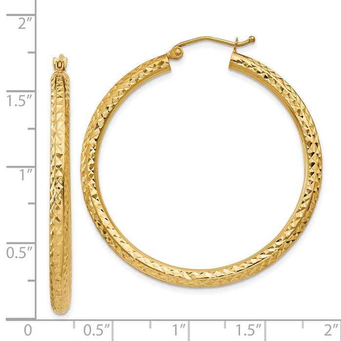 14k Diamond-cut 3mm Round Hoop Earrings