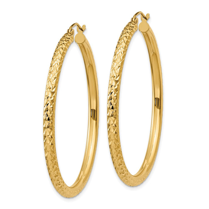 14k Diamond-cut 3mm Round Hoop Earrings