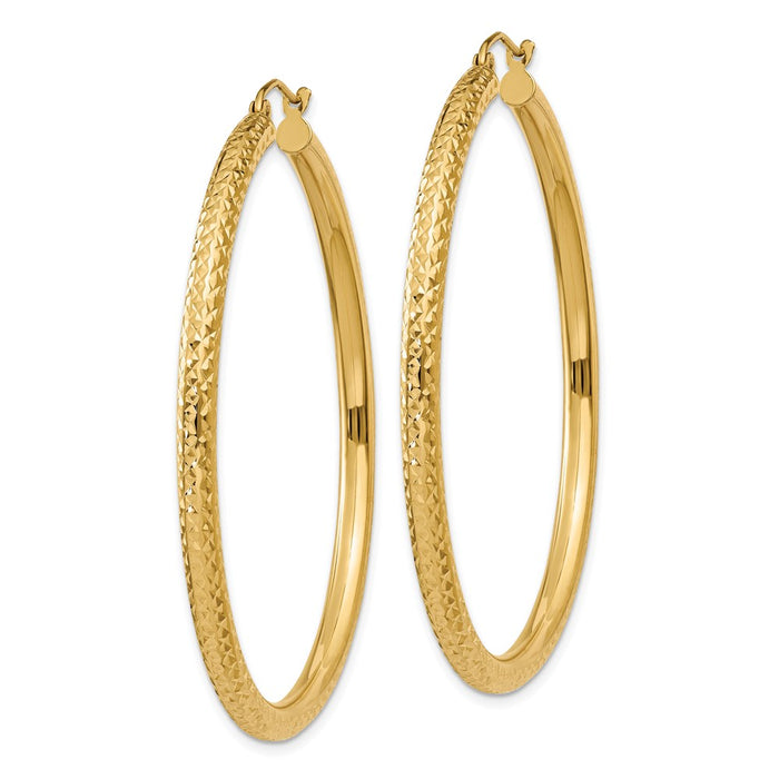 14k Diamond-cut 3mm Round Hoop Earrings