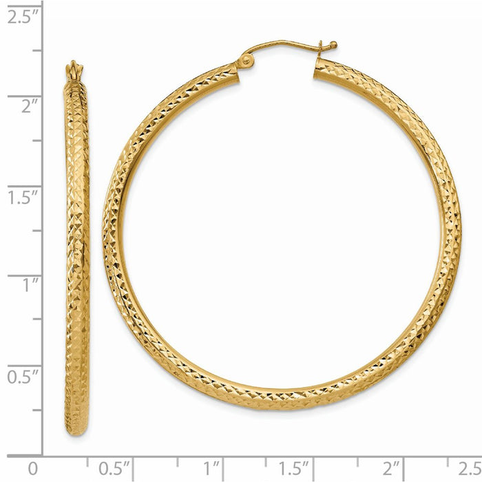 14k Diamond-cut 3mm Round Hoop Earrings