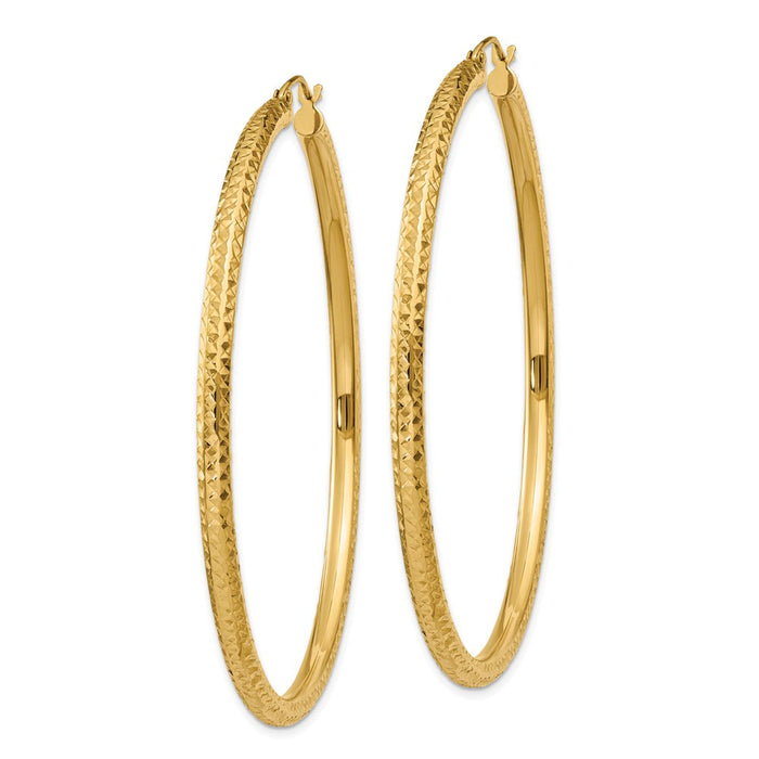 14k Diamond-cut 3mm Round Hoop Earrings