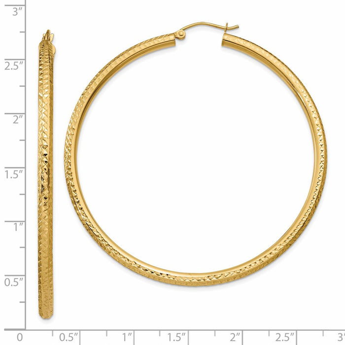 14k Diamond-cut 3mm Round Hoop Earrings