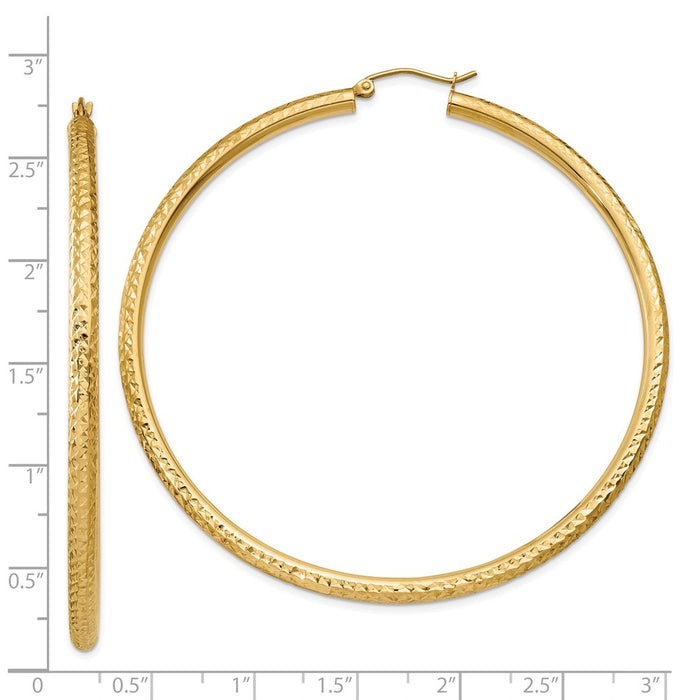 14k Diamond-cut 3mm Round Hoop Earrings