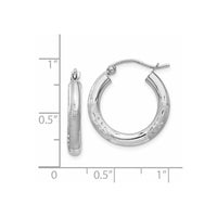 Thumbnail for 14k White Gold Satin and Diamond-cut 3mm Round Hoop Earrings