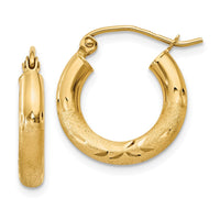 Thumbnail for 14k Satin and Diamond-cut 3mm Round Hoop Earrings