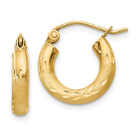 Thumbnail for 14k Satin and Diamond-cut 3mm Round Hoop Earrings