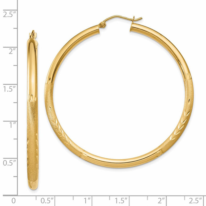 14k Satin and Diamond-cut 3mm Round Hoop Earrings