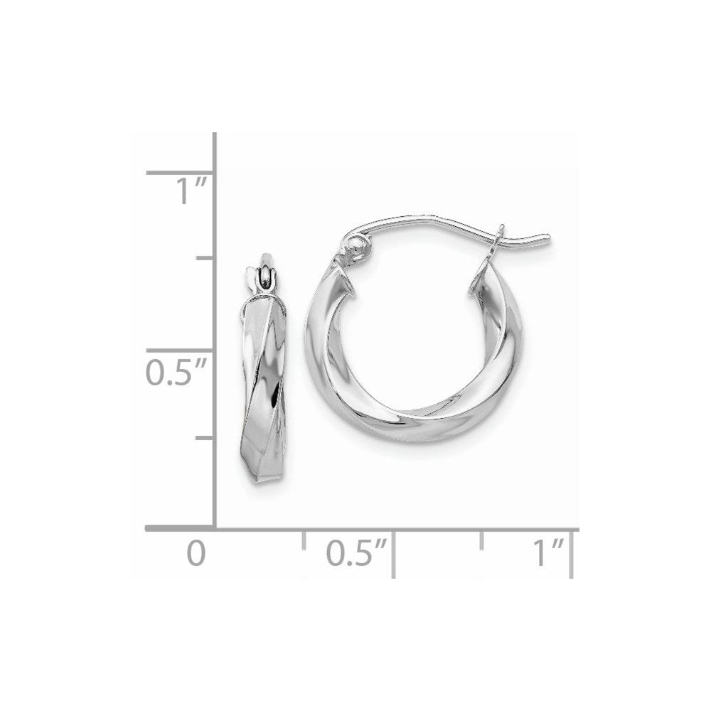 14k White Gold 3mm Twisted Hoop Earrings