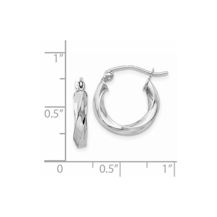 14k White Gold 3mm Twisted Hoop Earrings