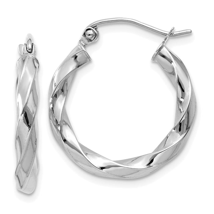 14k White Gold 3mm Twisted Hoop Earrings