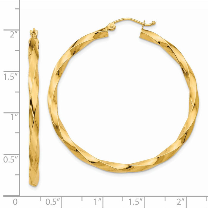 14k Polished 3mm Twisted Hoop Earrings