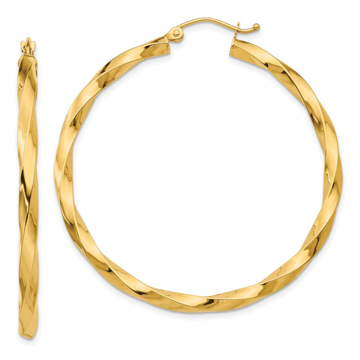 14k Polished 3mm Twisted Hoop Earrings