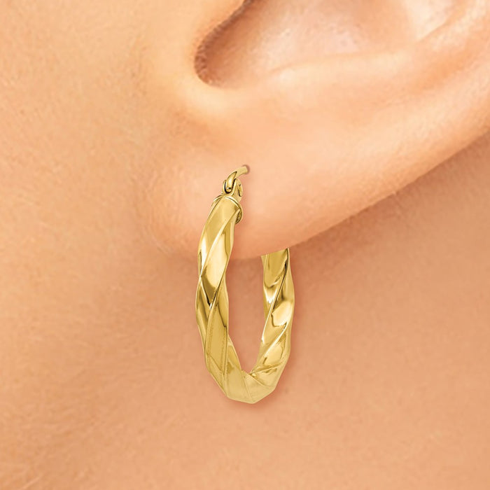 14k Polished 3mm Twisted Hoop Earrings