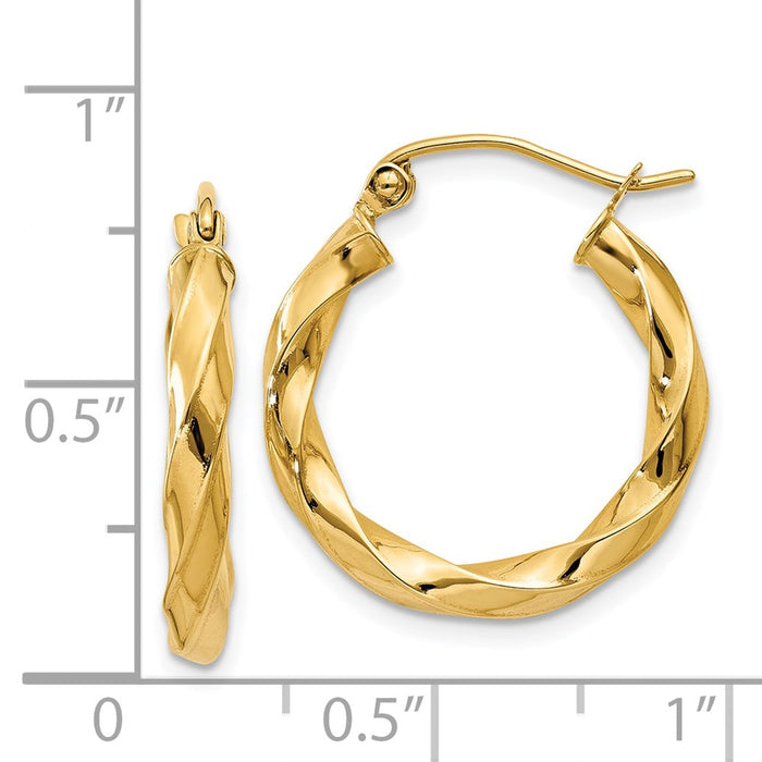 14k Polished 3mm Twisted Hoop Earrings