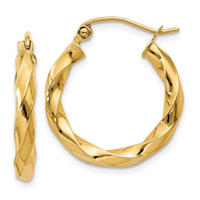 14k Polished 3mm Twisted Hoop Earrings