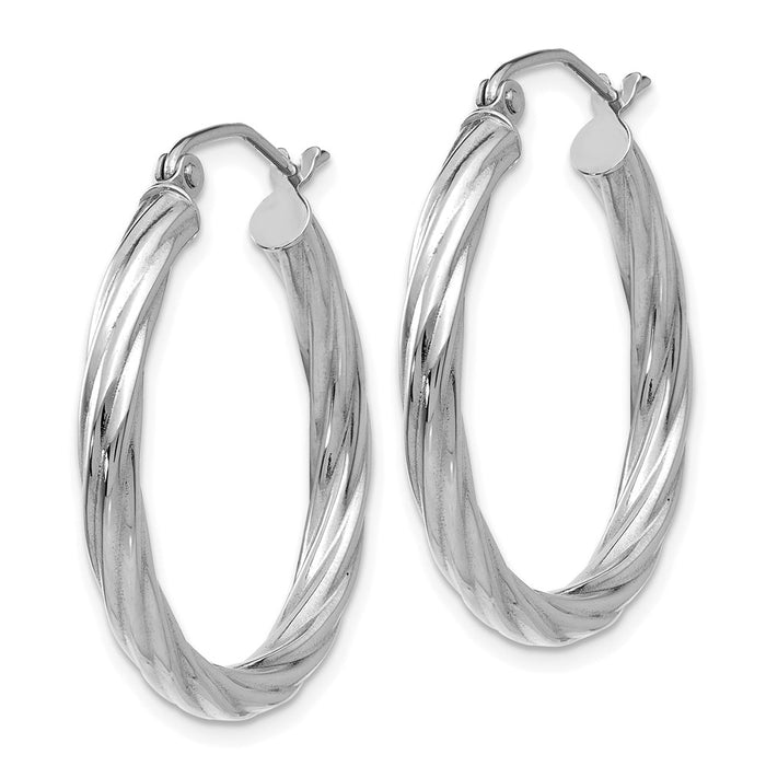 14k White Gold Polished 3.25mm Twisted Hoop Earrings