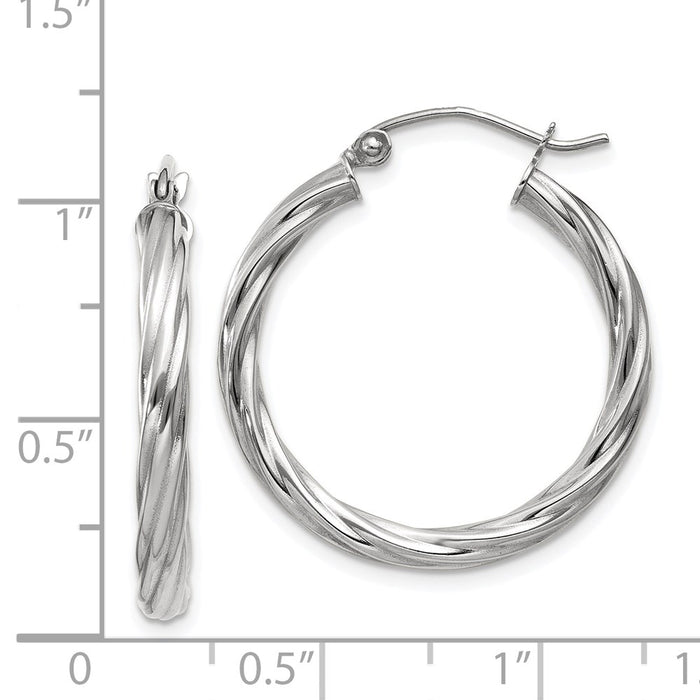 14k White Gold Polished 3.25mm Twisted Hoop Earrings