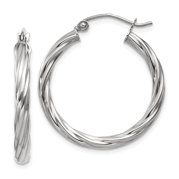 14k White Gold Polished 3.25mm Twisted Hoop Earrings