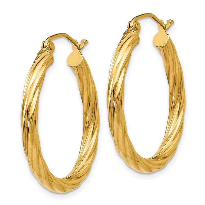 14k Polished 3.25mm Twisted Hoop Earrings